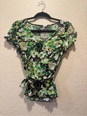 Vintage KC Steven Floral Top faux wrap Small